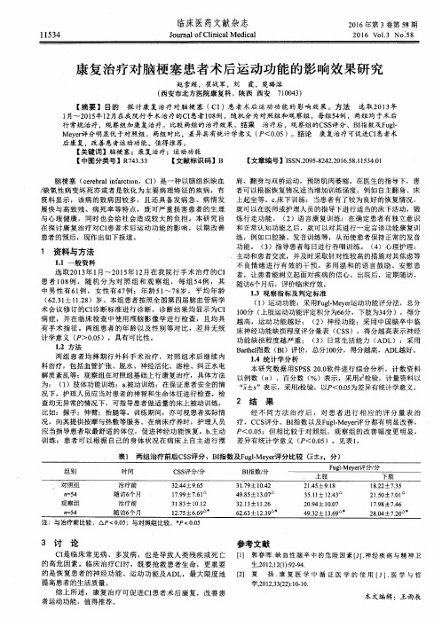 康复治疗对脑梗塞患者术后运动功能的影响效果研究
