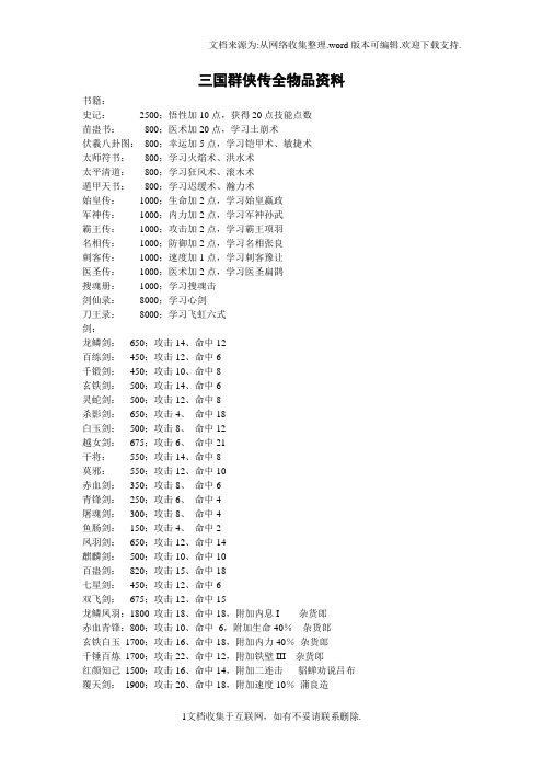 三国群侠传全物品资料