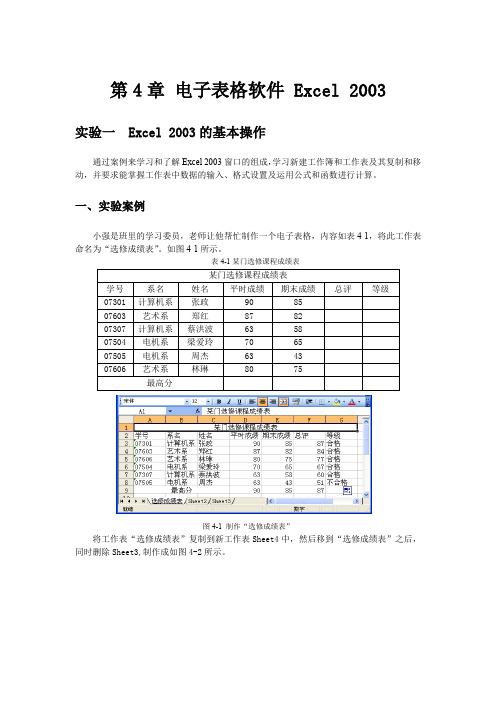 电子表格软件 Excel 2003 (实验及操作步骤)