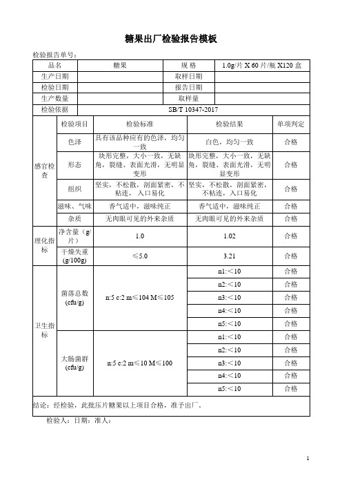 糖果出厂检验报告模板