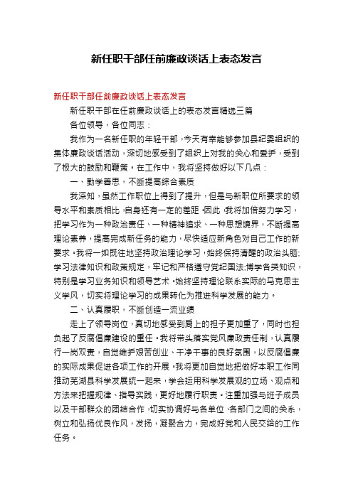 新任职干部任前廉政谈话上表态发言