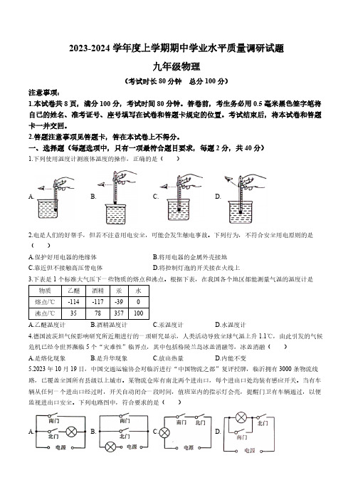 山东省临沂市河东区2023-2024学年九年级上学期期中考试物理试题(含答案)