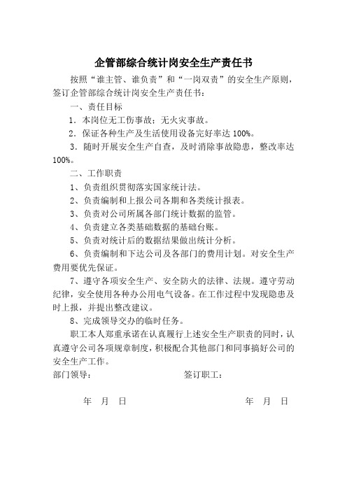 综合统计人员安全生产职责