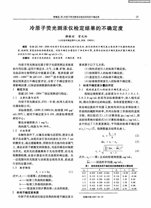 冷原子荧光测汞仪检定结果的不确定度