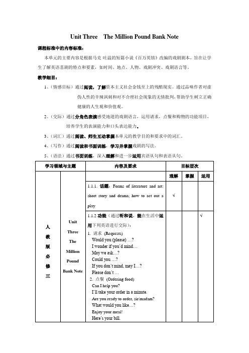 人教版高中英语必修三Unit Three  The Million Pound Bank Note
