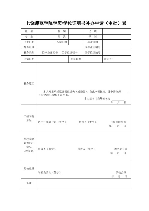毕业证明书补办申请(审批)表