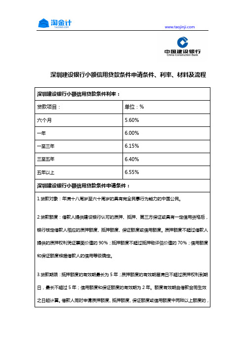 深圳建设银行小额信用贷款申请条件、利率、材料及流程