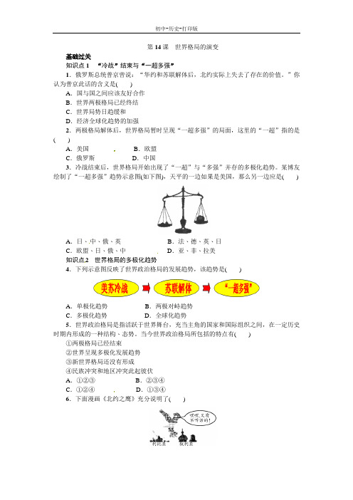 中华书局版-历史-九年级下册-中华书局版九下检测 第14课  世界格局的变化