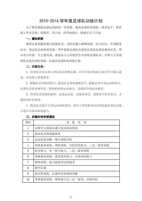 学年度足球队训练计划