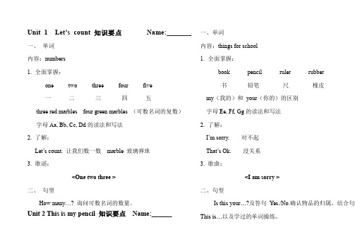 译林小学一年级英语下学期B 知识要点