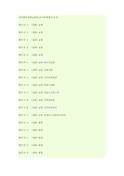 高中数学选修和人教版初中数学目录大全