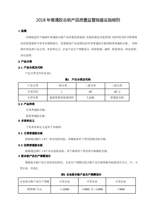 2018年普通胶合板产品质量监督抽查实施细则