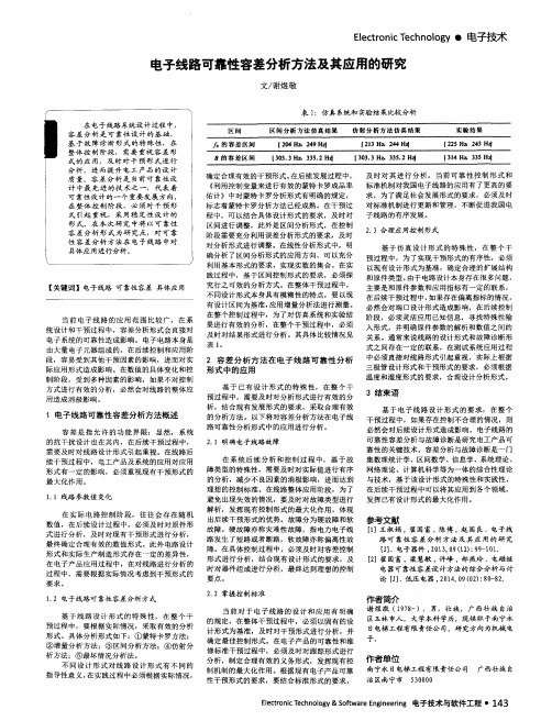 电子线路可靠性容差分析方法及其应用的研究