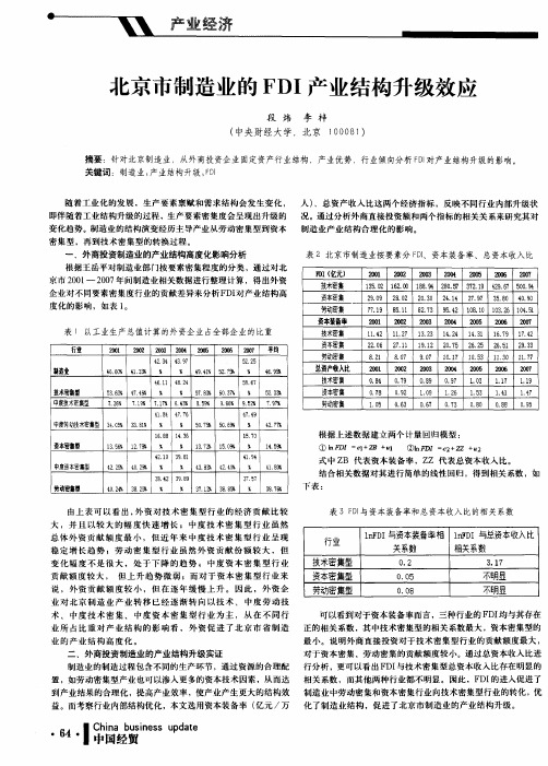 北京市制造业的FDI产业结构升级效应