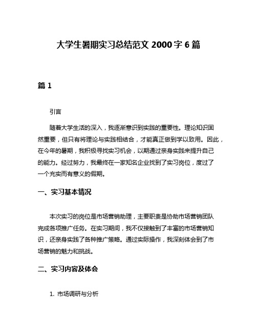 大学生暑期实习总结范文2000字6篇