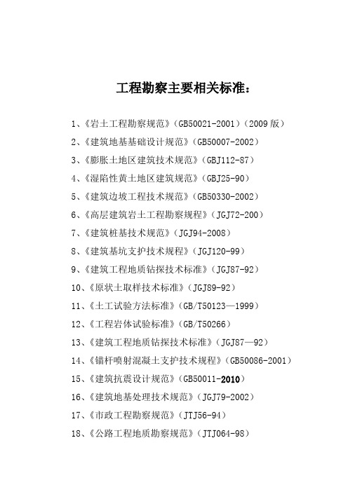 工程勘察主要相关标准代码