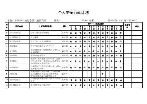 个人安全行动计划表(XX)