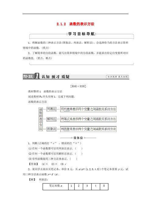 高中数学 第二章 函数 2.1.2 函数的表示方法学案 苏教版必修1