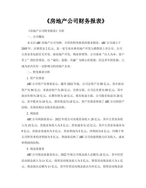 《房地产公司财务报表》