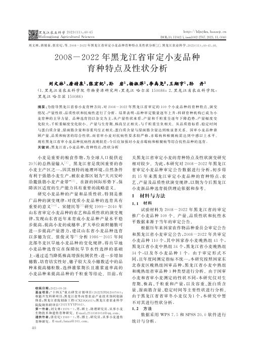 2008-2022年黑龙江省审定小麦品种育种特点及性状分析