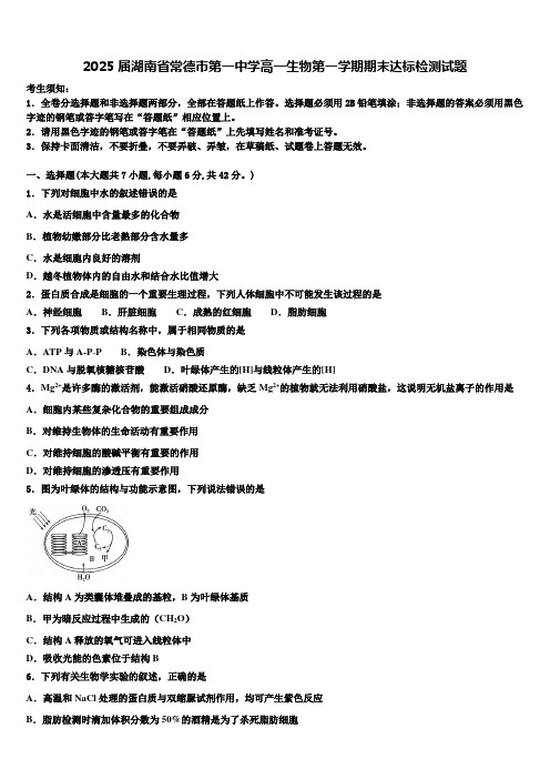 2025届湖南省常德市第一中学高一生物第一学期期末达标检测试题含解析