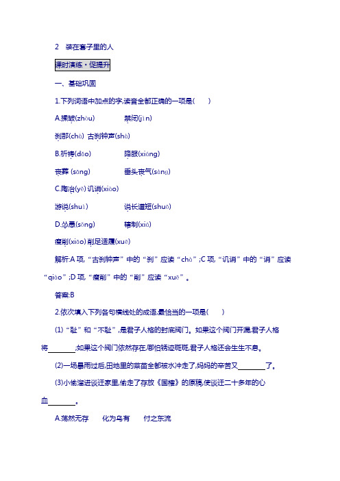 高中语文 2装在套子里的人同步练习 新人教版必修5