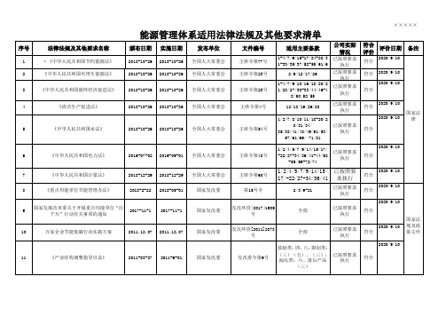 能源管理体系适法律法规及其他要求清单2020