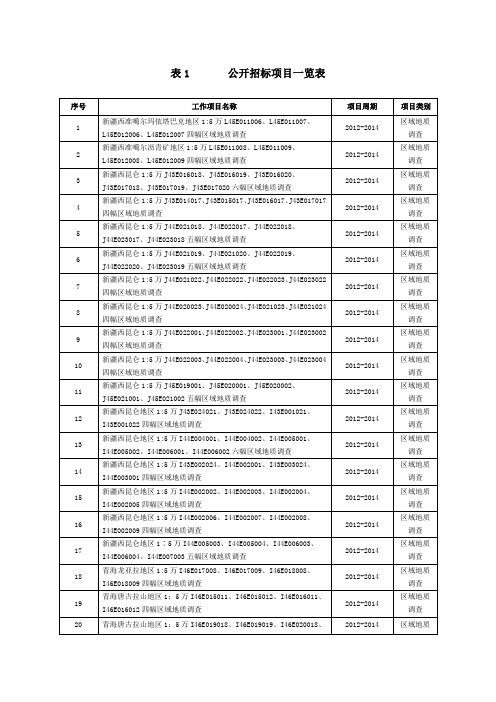 表1公开招标项目一览表