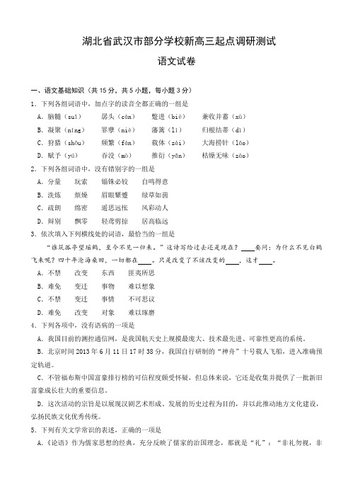 湖北省武汉市部分学校高三9月起点调研考试-语文试题(Word版,含答案)