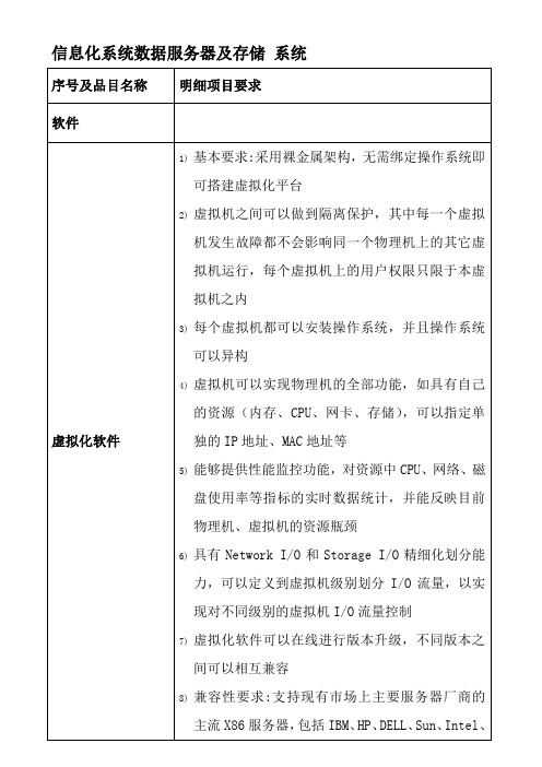 信息化系统数据服务器及存储系统  虚拟化软件  招标参数