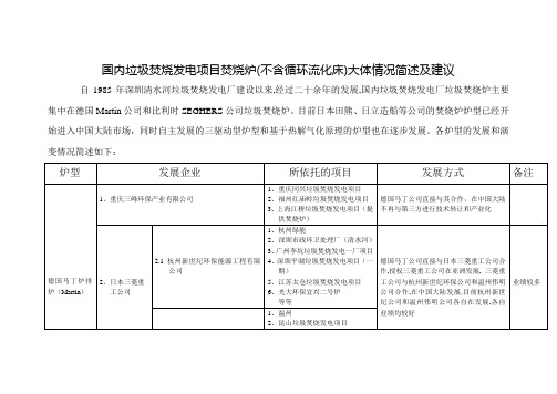 国内垃圾焚烧发电项目焚烧炉大体情况简述及建议