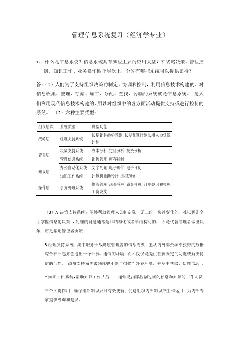 管理信息系统(期末复习题)知识分享