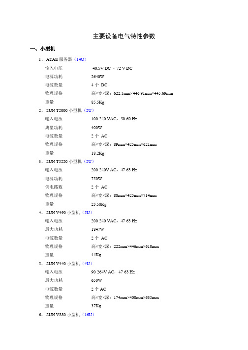 常用设备电气特性参数