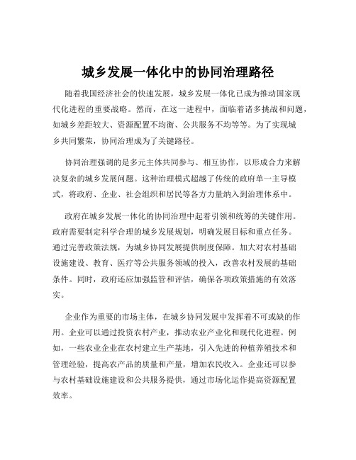 城乡发展一体化中的协同治理路径