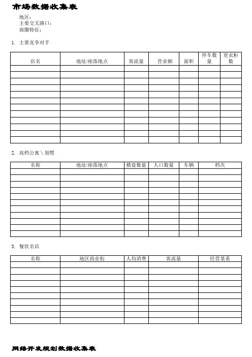 市场调查数据收集表(模版)