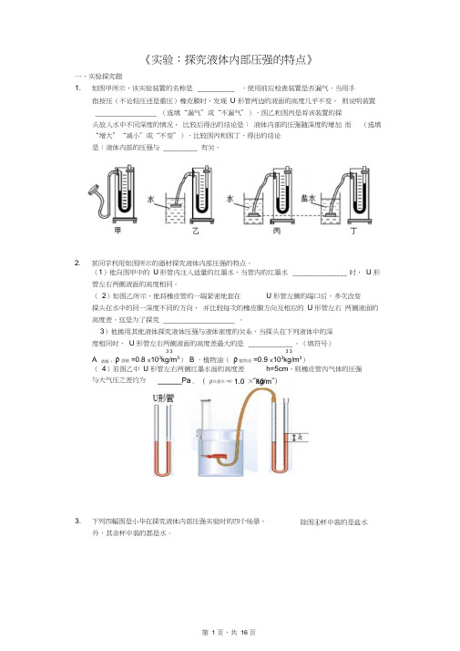 中考物理实验专题复习《实验：探究液体内部压强的特点》(解析版)