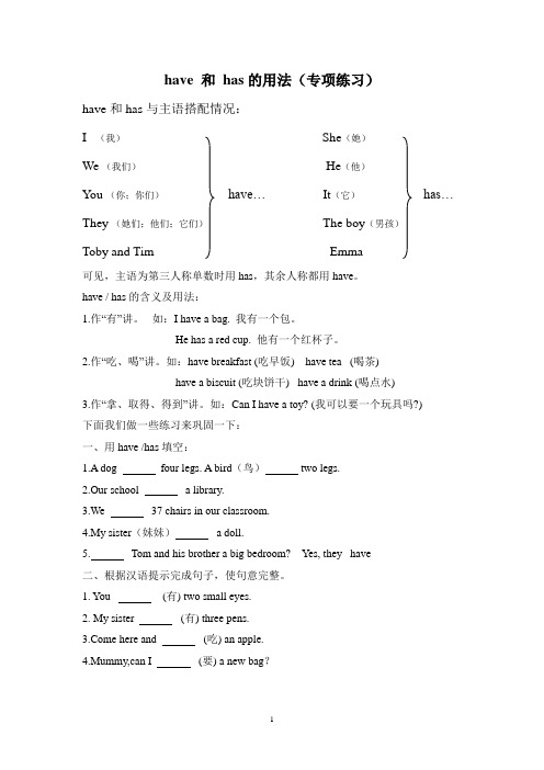 have与has专项练习(二)