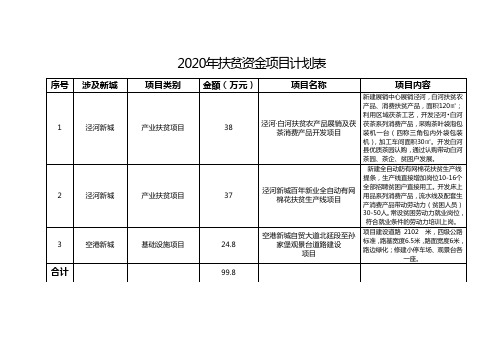 2020年扶贫资金项目计划表
