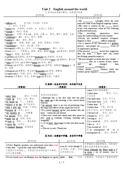 人教版英语必修一unit2知识点以及相应练习(超级好)