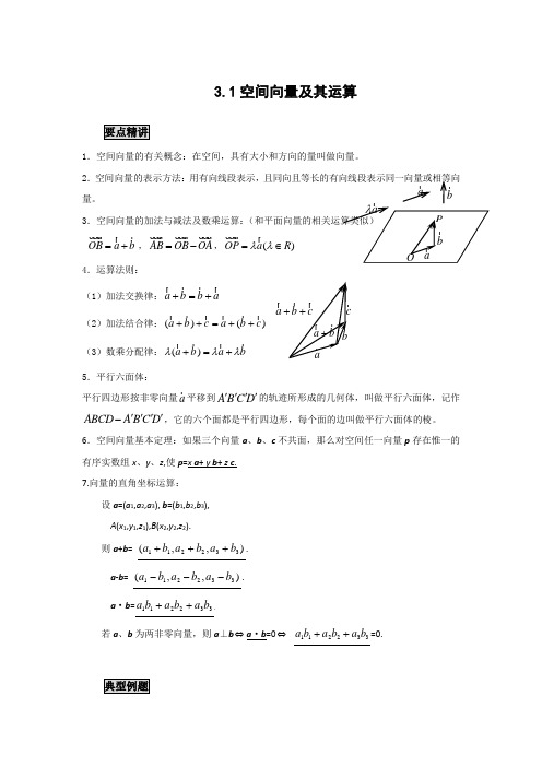 高中数学知识点精讲精析 空间向量及其运算