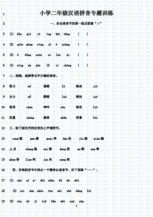 最新小学二年级汉语拼音专题训练