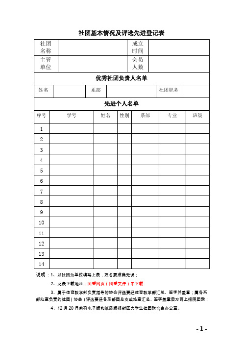 社团基本情况及评选先进登记表.doc