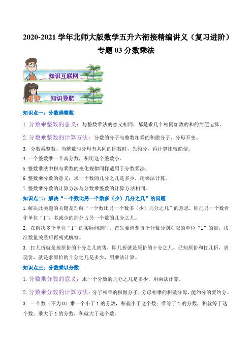 专题03《分数乘法》—2020-2021学年数学五升六衔接精编讲义(解析)北师大版