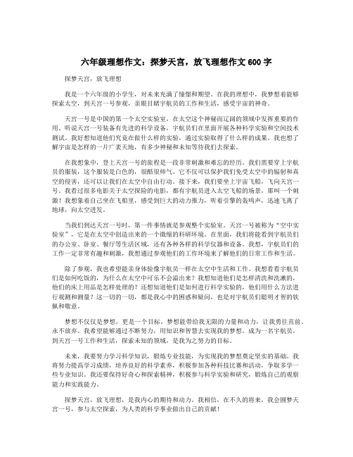 六年级理想作文：探梦天宫,放飞理想作文600字