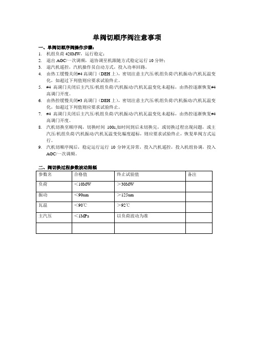 600MW机组单阀切顺序阀注意事项