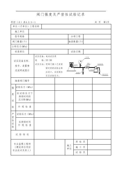 阀门强度及严密性试验记录表格模板