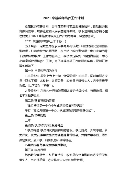 2021卓越教师培养工作计划