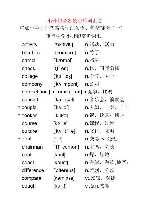 小升初必备核心单词汇总