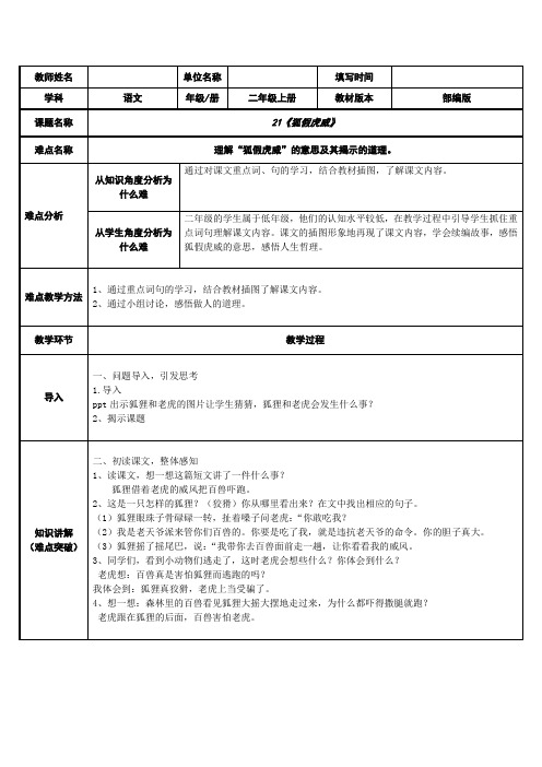 狐假虎威  教案(表格式)