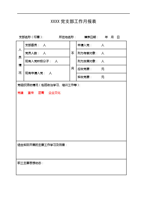 党支部工作月报表